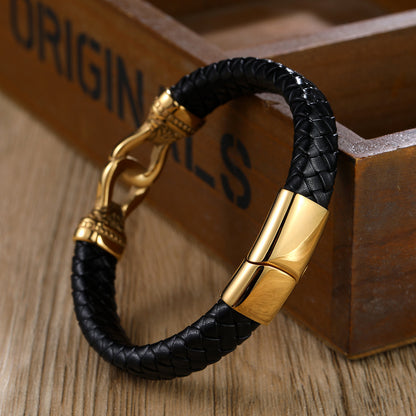 Braided Leather Bracelet for Men with Names Engraved