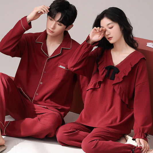 Matching Red Asian Couples Pajamas Set 100% Cotton