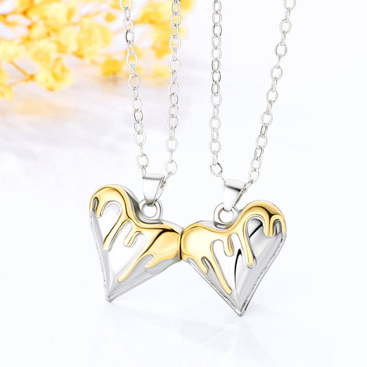 Engravable Magnetic Half Hearts Connecting Pendants Set