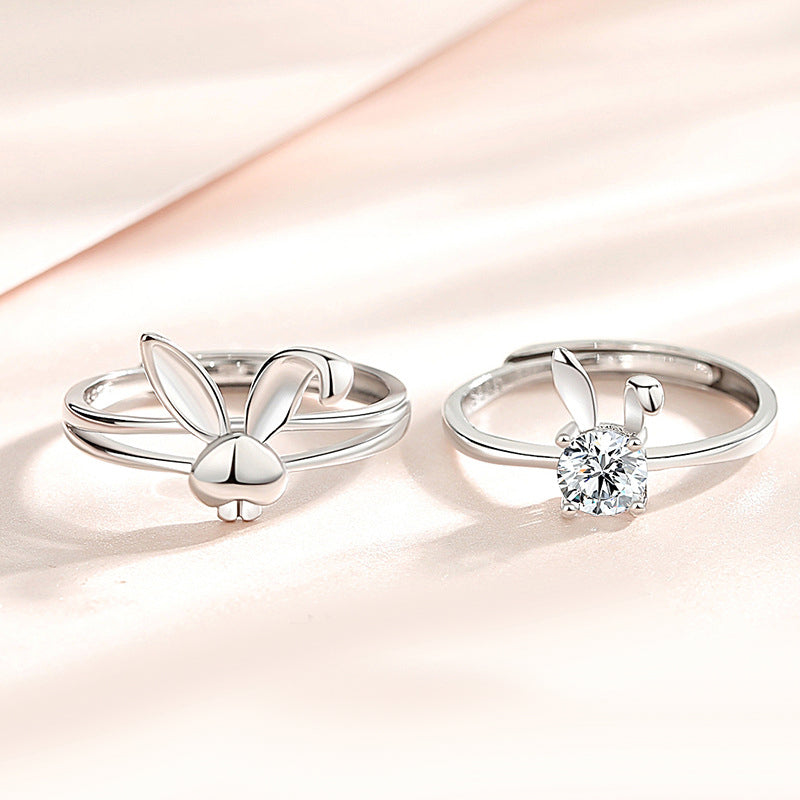 Engravable Cute Bunny Rings Set for Couples