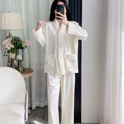 Women Pajamas Set – Luxury Embossed Rose Fleece Lounge Set