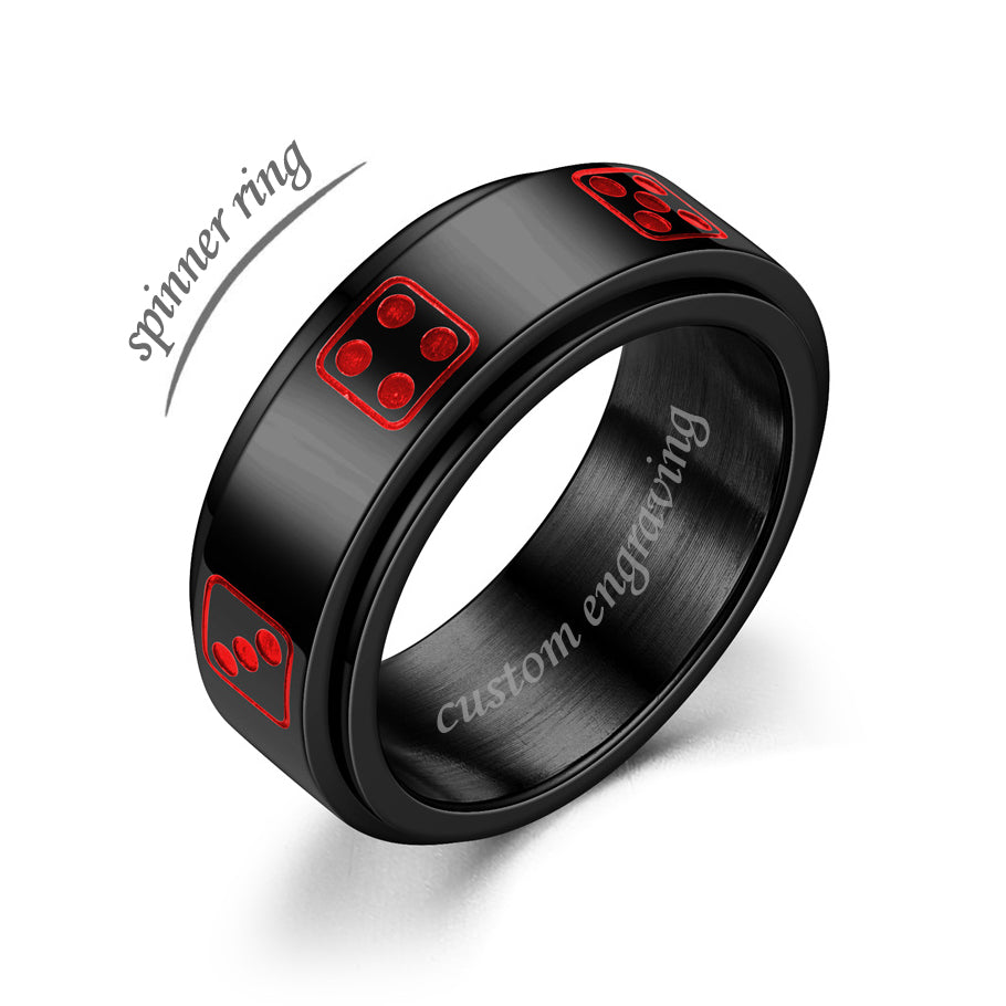 Custom Engraved Dice Mens Ring