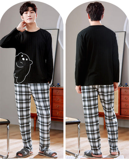 Cute Bear Couple PJs: Matching Long Sleeve Plaid Pajamas