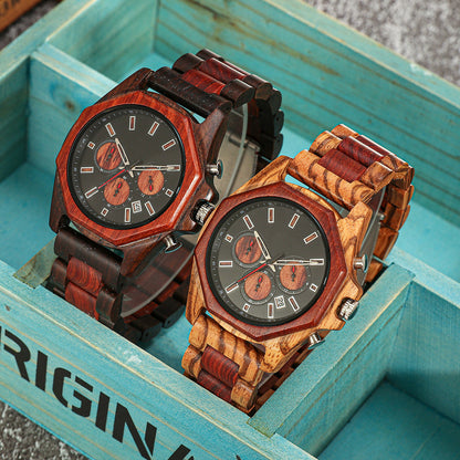 Matching Multifunctional Wood Couple Watch Set for Two