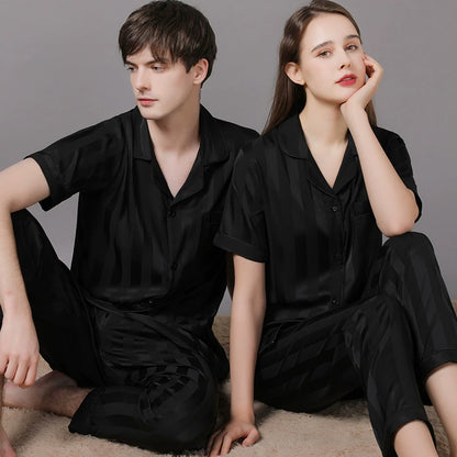 Elegant Tonal Stripe Satin Couple Pajamas
