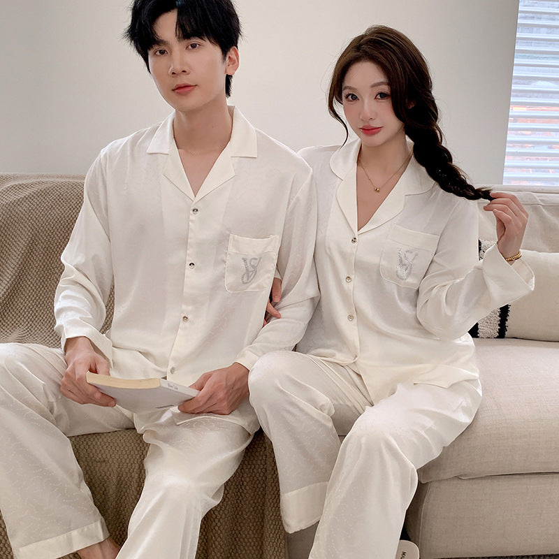 Matching Couple Pajamas – Embroidered Monogram Faux Silk Set for Couples