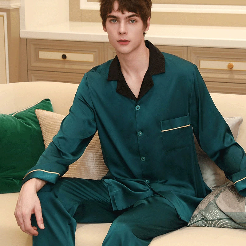 Romantic Contrast Trim Satin Couple Pajamas