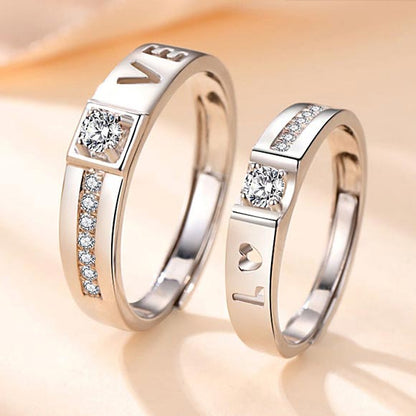 LOVE Moissanite Diamond Wedding Rings Set for a Couple