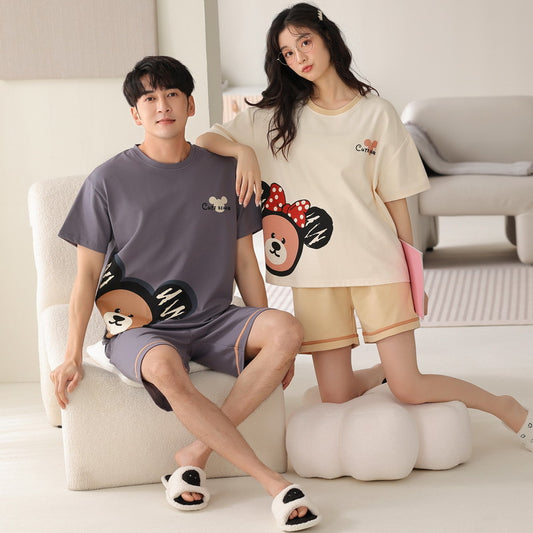 Matching Bear Cotton Pajamas Set for Young Couples