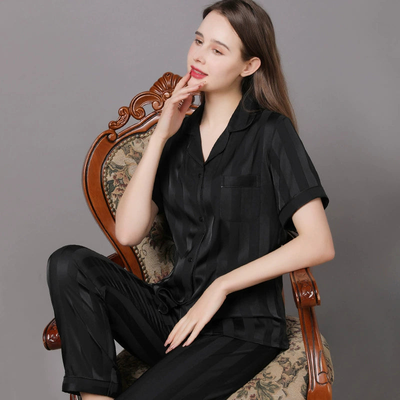 Elegant Tonal Stripe Satin Couple Pajamas