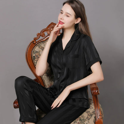 Elegant Tonal Stripe Satin Couple Pajamas