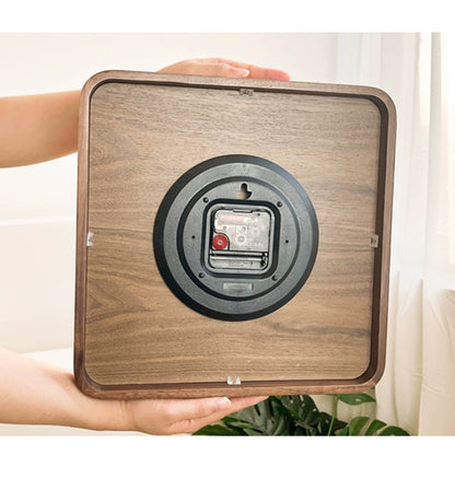 Retro Square Shaped Analog Wall Clock - Walnut Wood Made