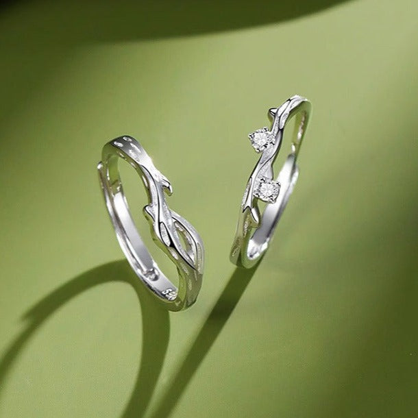 Matching Branch Rings Set for Couples - Solid Sterling Silver - Adjustable Size