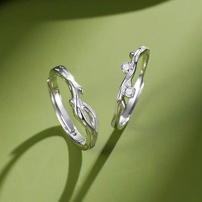 Matching Branch Rings Set for Couples - Solid Sterling Silver - Adjustable Size