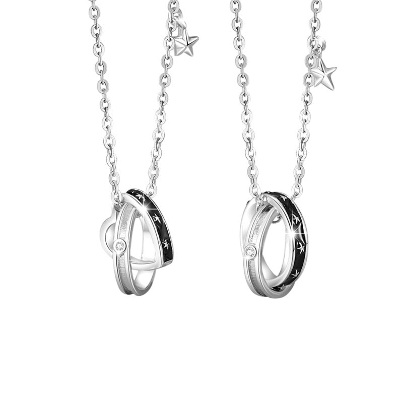 Engraved Interlocking Rings Necklaces Set for Two - Sterling Silver