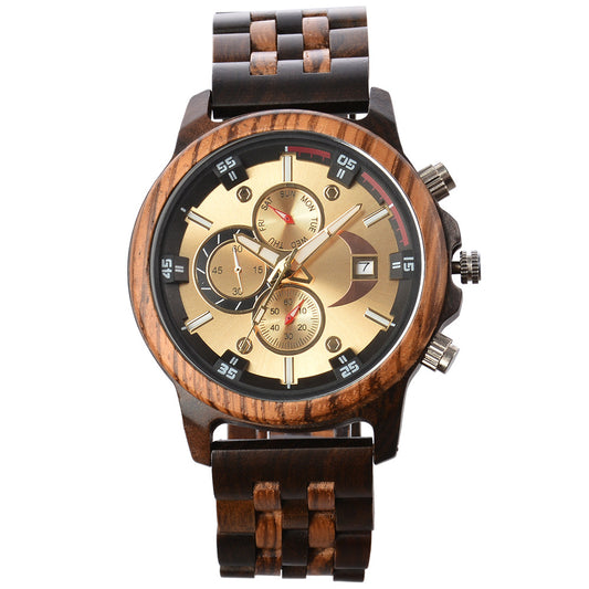 Multifunctional Mens Wooden Watch with Customized Engraving