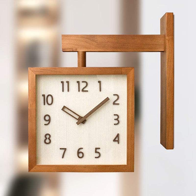 Wall Corner Two-Sided Wooden Analogue Wall Clock