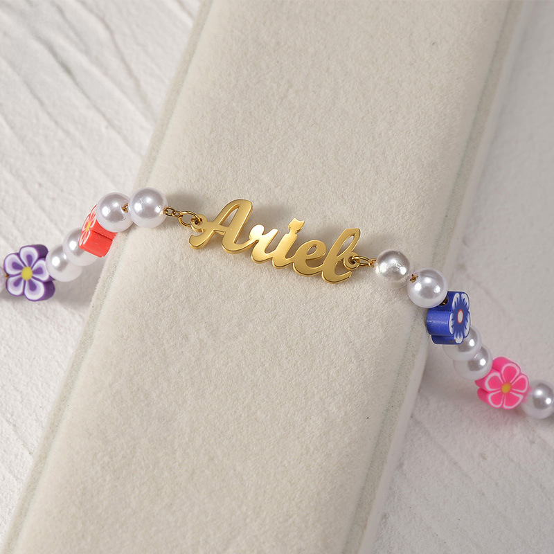 Flower Pearl Charms Name Bracelet