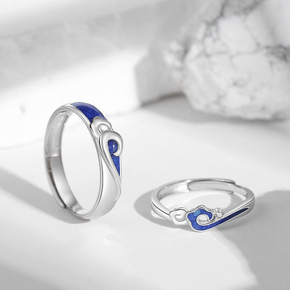 Engraved Ocean Waves Promise Rings for Couples