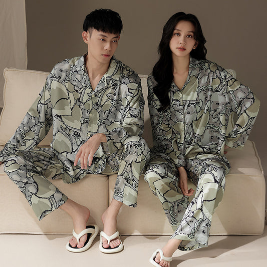 4-Piece Elephent Print Couples Sleepwear Set 100% Cotton