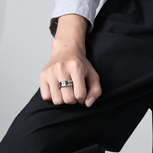 Engraved Futhark Viking Style Mens Ring