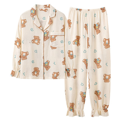 Cute Bears Button Up Pajama Set for Women