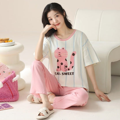 Cute Cat Soft Cotton Pajamas for Women