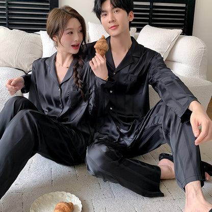 Modern Luxury Faux Silk Couple Pajamas – Minimalist Chic & Elegant