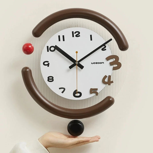 Modern 3D Pendulum Analog Silent Wall Clock Brown