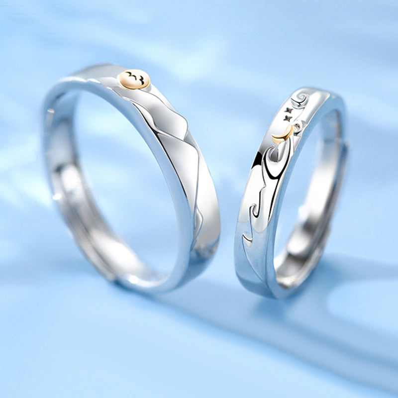 Engraved Sun and Moon Promise Rings Set for Two