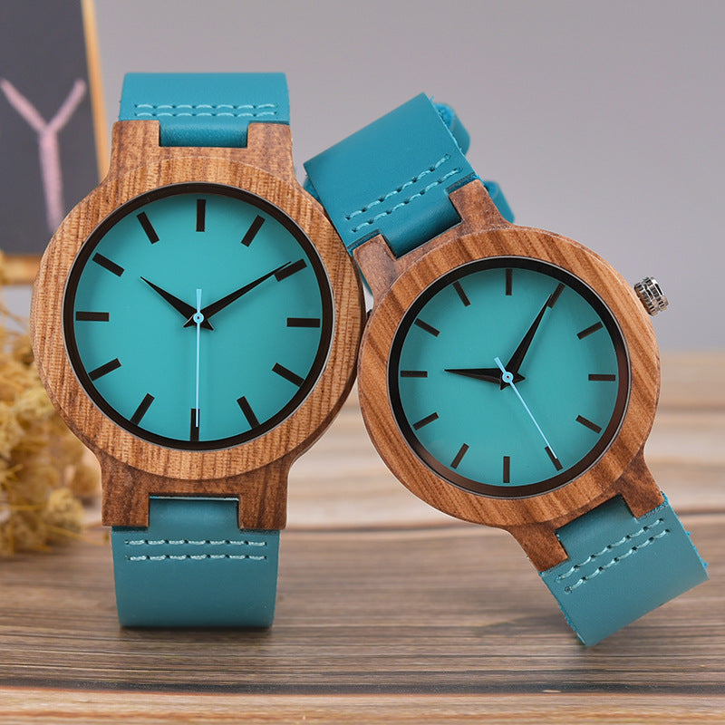 Matching Wooden Couple Watch Gift Set Blue Strap