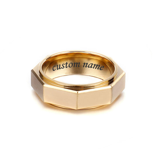Engraved Gift for Mechanic Nut Shaped Men Ring