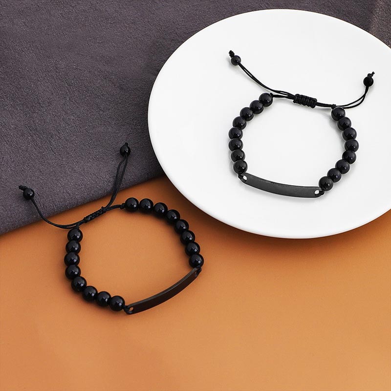 Engraved Obsidian Beads Mens bracelet