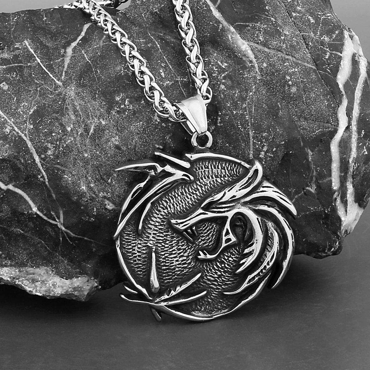 Viking Rune Style Wolf Mens Chain Necklace