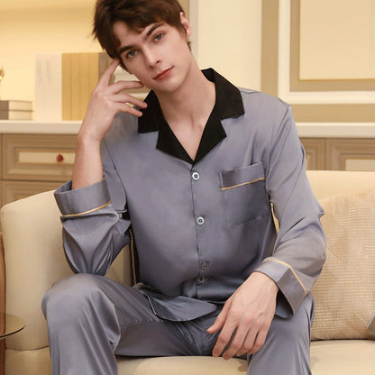 Romantic Contrast Trim Satin Couple Pajamas