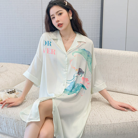 Artistic Print Nightshirt for Women - Gullei