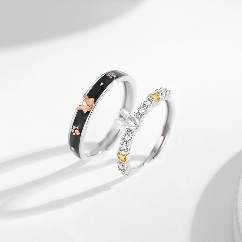 Matching Fox and Rabbit Romantic Rings Set for Two