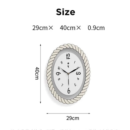 Oval Silent Wall Clock – Rope Frame (Non-Ticking)