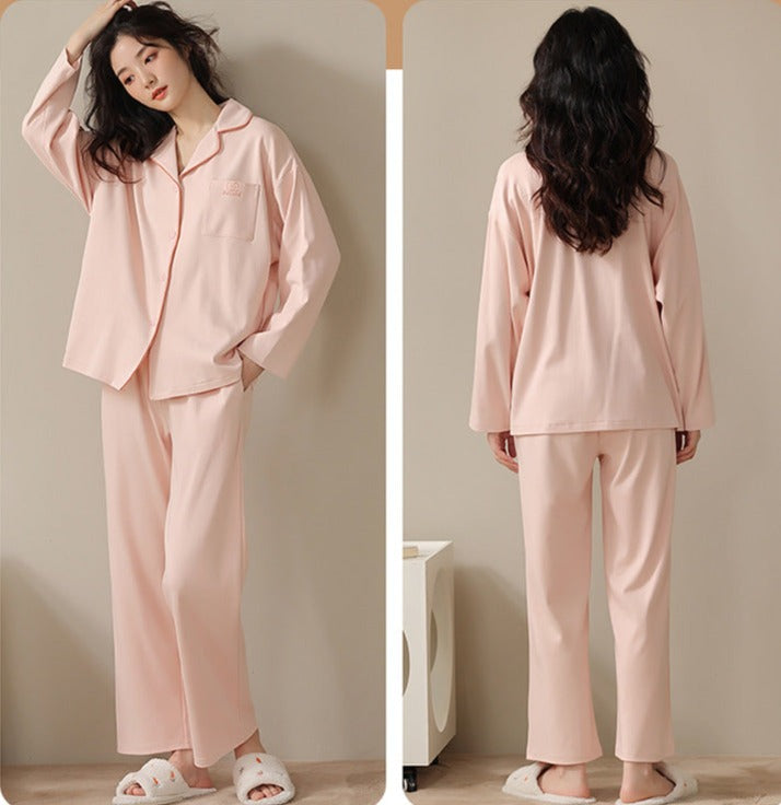 Couple Pure Cotton Long Sleeves Pajamas Set