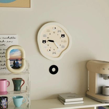 Kids Cat Silent Pendulum Wall Clock – Non-Ticking (11.8")