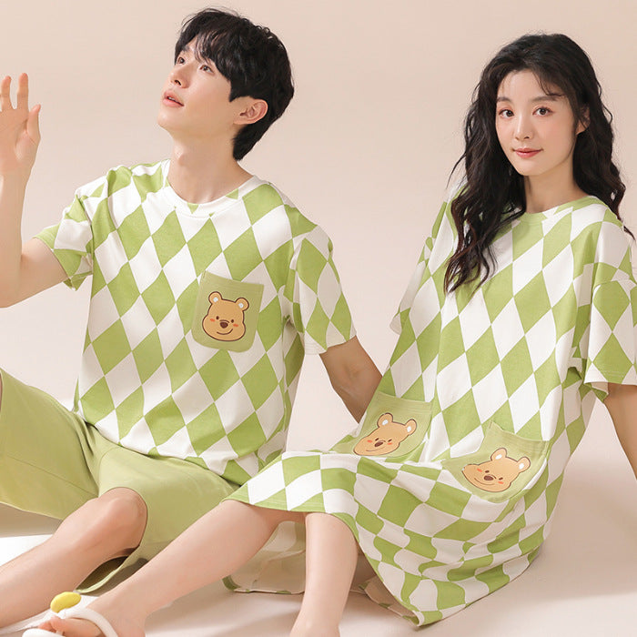 Vibrant Diamond Print Couple's Set | Cheerful Bear Pocket Design