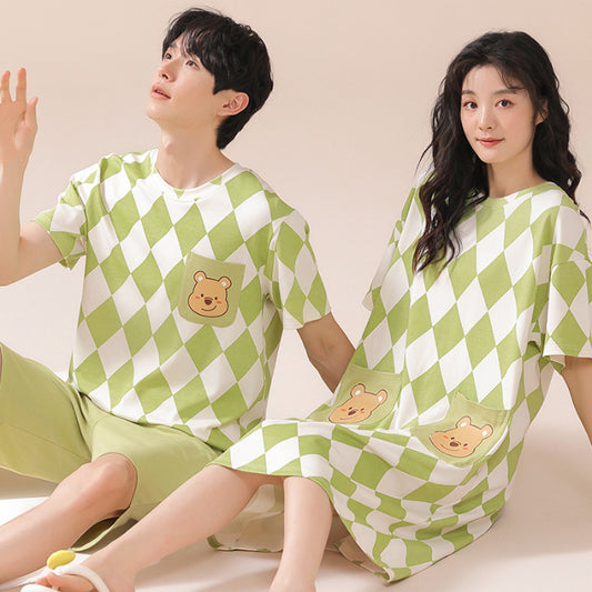 Vibrant Diamond Print Couple's Set | Cheerful Bear Pocket Design