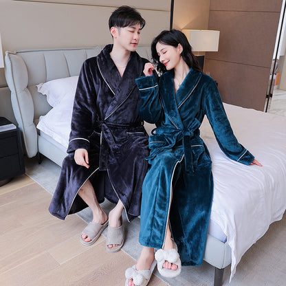 2-Piece Thickened Flannel Long Robes for Couples