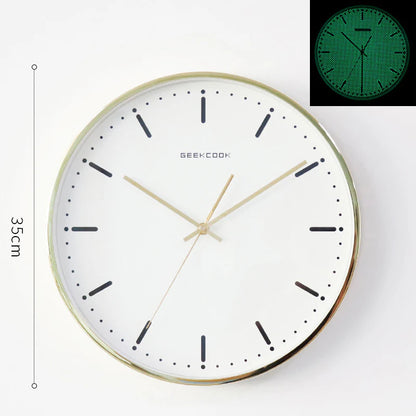 Minimalist Night-Glow Silent Wall Clock — 12" Metal & Glass
