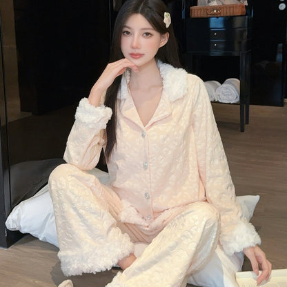 Women Pajamas Set – Plush Sherpa-Trimmed Luxury Winter Pajamas