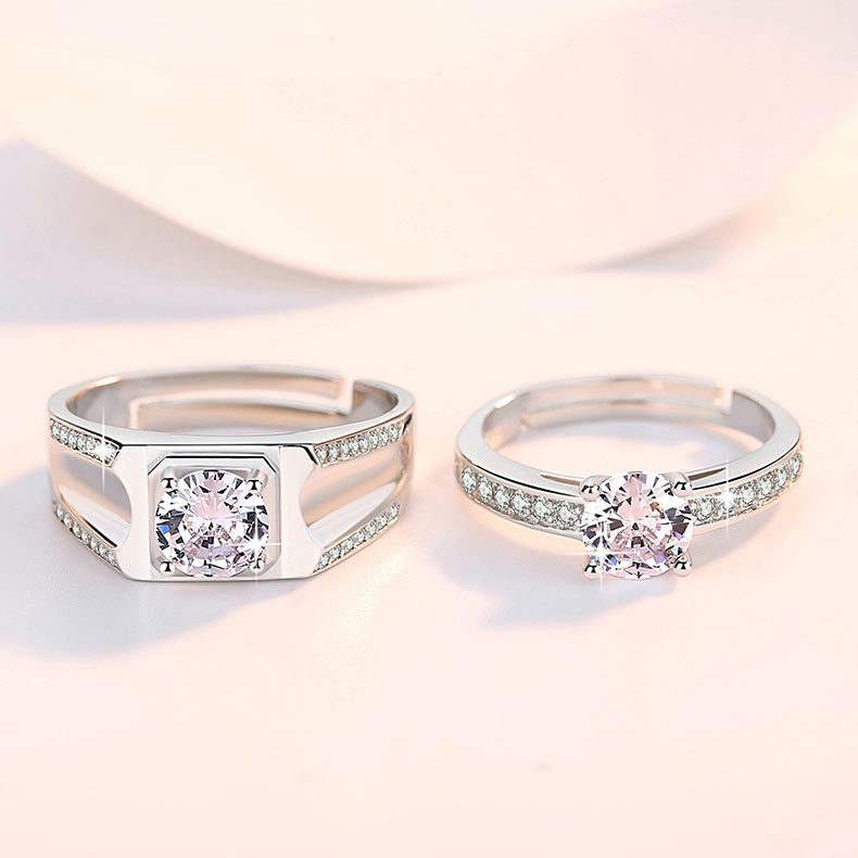Custom Sterling Silver CZ Couples Rings Set for 2