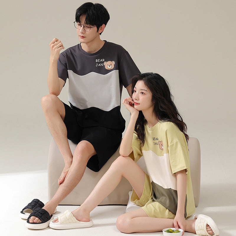 Matching Short Sleeves Shorts Sleepwear Set for Couples