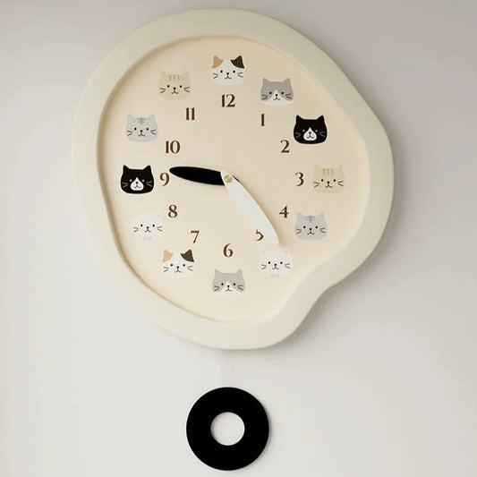 Kids Cat Silent Pendulum Wall Clock – Non-Ticking (11.8")