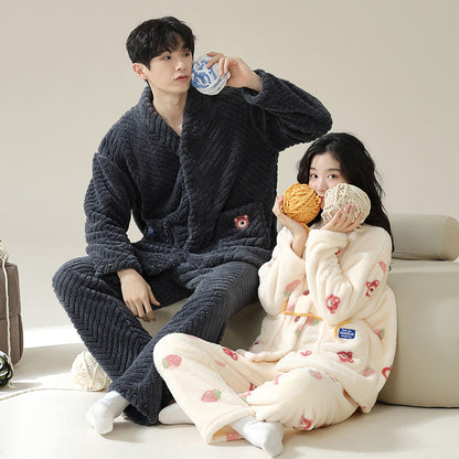 Matching Thick Fleece Pajamas Set for Adults