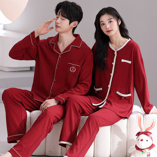 Asian Style Red Matching Pajamas for Couples 100% Cotton